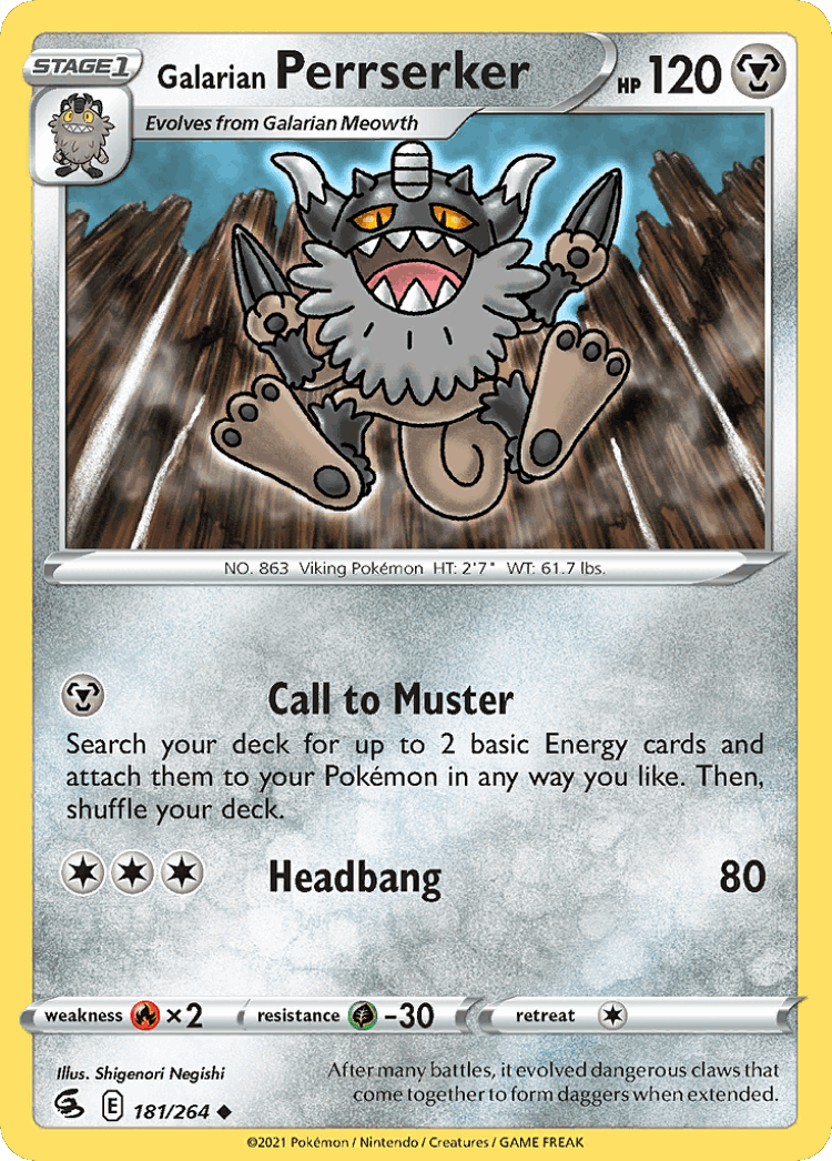 Galarian Perrserker #181 from Fusion Strike - Uncommon - Illustrated by Shigenori Negishi