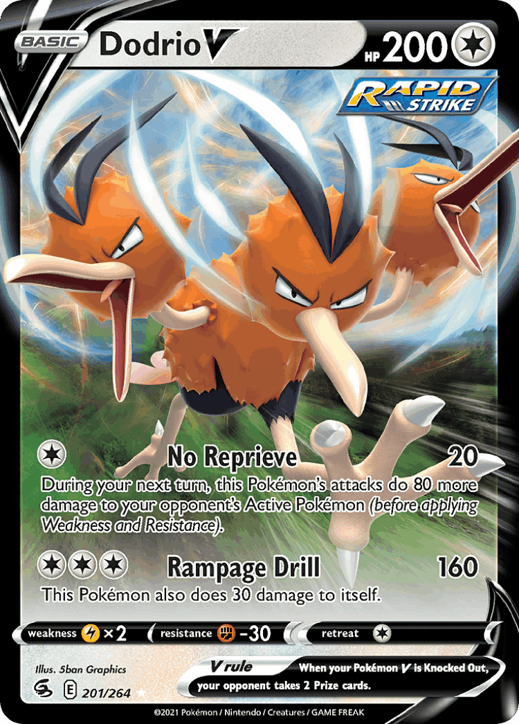 Dodrio V #201 from Fusion Strike - Rare Holo V - Illustrated by 5ban Graphics