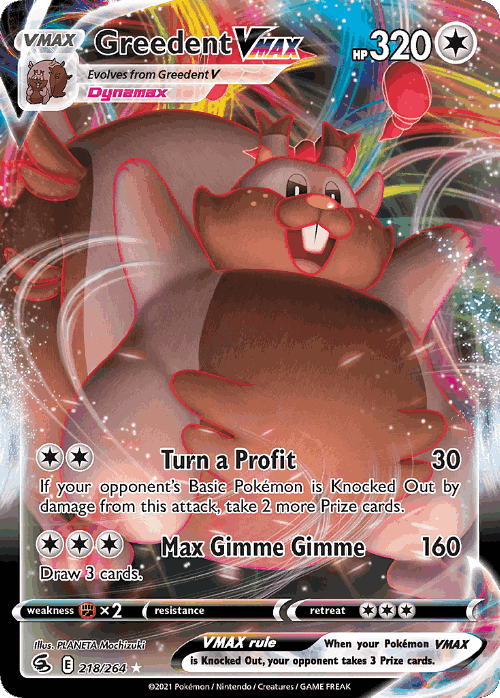 Greedent VMAX #218 from Fusion Strike - Rare Holo VMAX - Illustrated by PLANETA Mochizuki