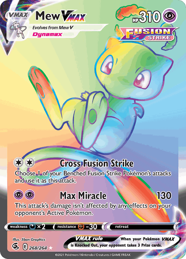 Mew VMAX #268 from Fusion Strike - Rare Rainbow - Illustrated by 5ban Graphics