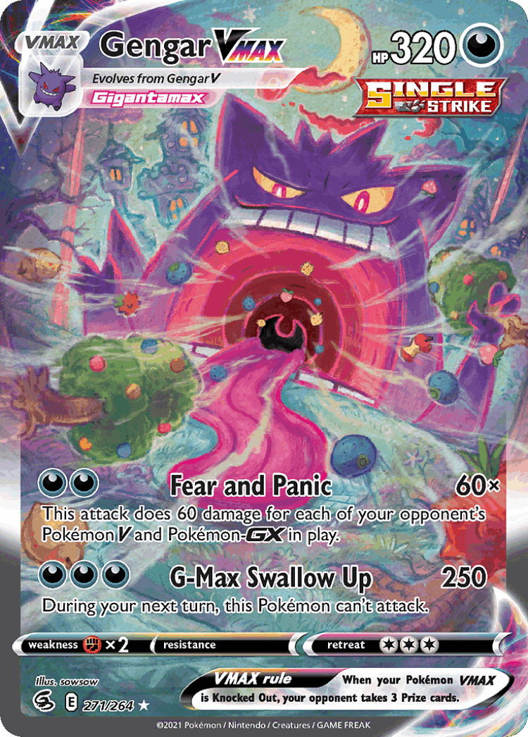 Gengar VMAX #271 from Fusion Strike - Rare Rainbow - Illustrated by sowsow