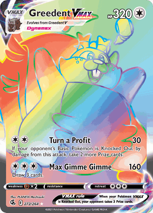 Greedent VMAX #272 from Fusion Strike - Rare Rainbow - Illustrated by PLANETA Mochizuki