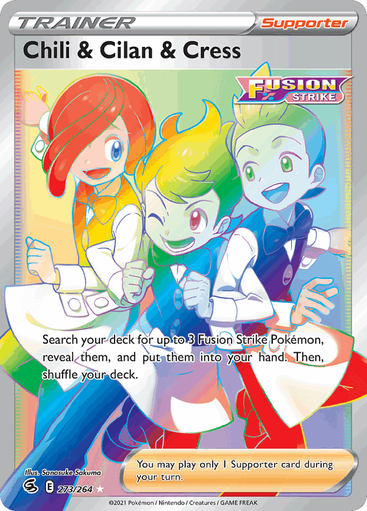Chili & Cilan & Cress #273 from Fusion Strike - Rare Rainbow - Illustrated by Sanosuke Sakuma