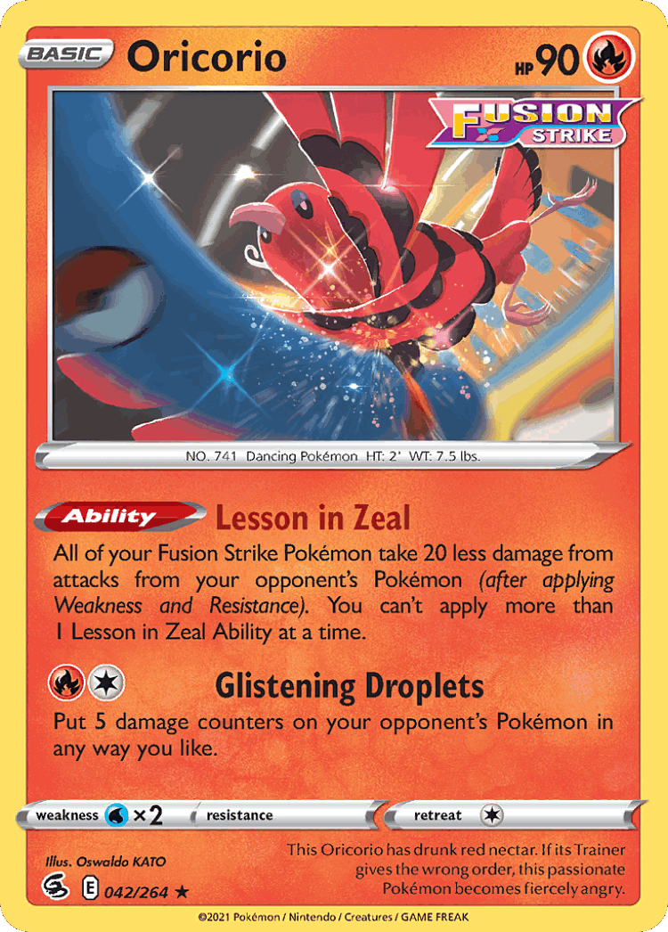 Oricorio #42 from Fusion Strike - Rare - Illustrated by Oswaldo KATO