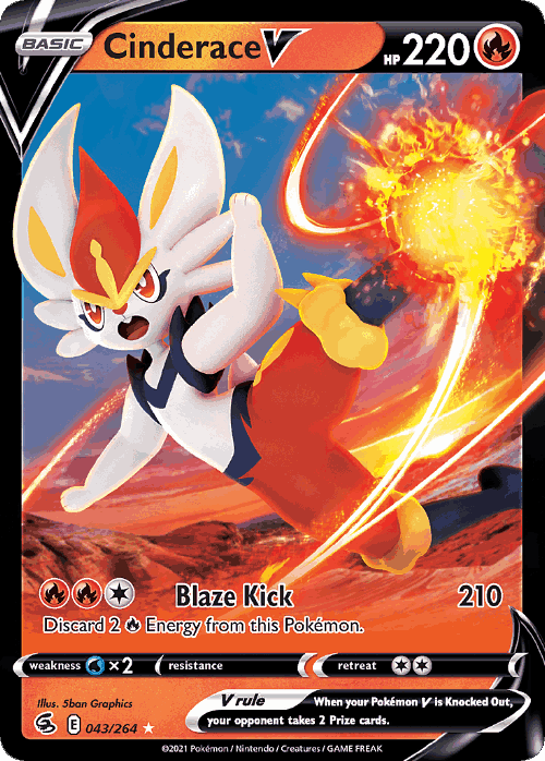 Cinderace V #43 from Fusion Strike - Rare Holo V - Illustrated by 5ban Graphics