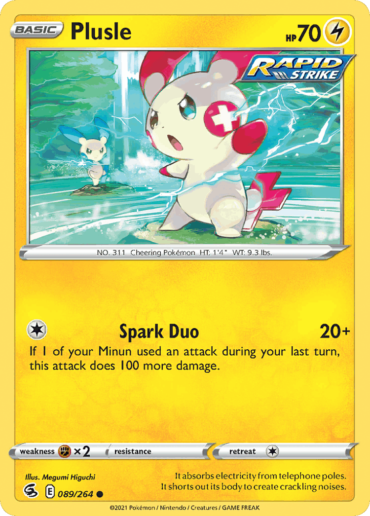 Plusle #89 from Fusion Strike - Common - Illustrated by Megumi Higuchi