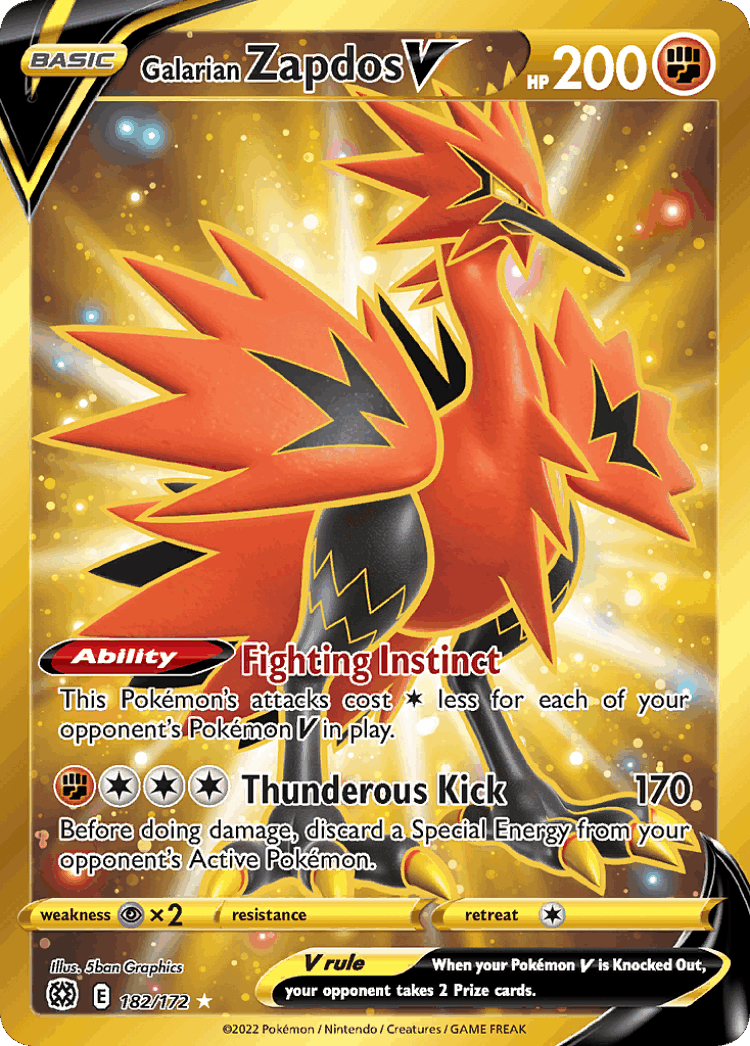 Galarian Zapdos V #182 from Brilliant Stars - Rare Secret - Illustrated by 5ban Graphics