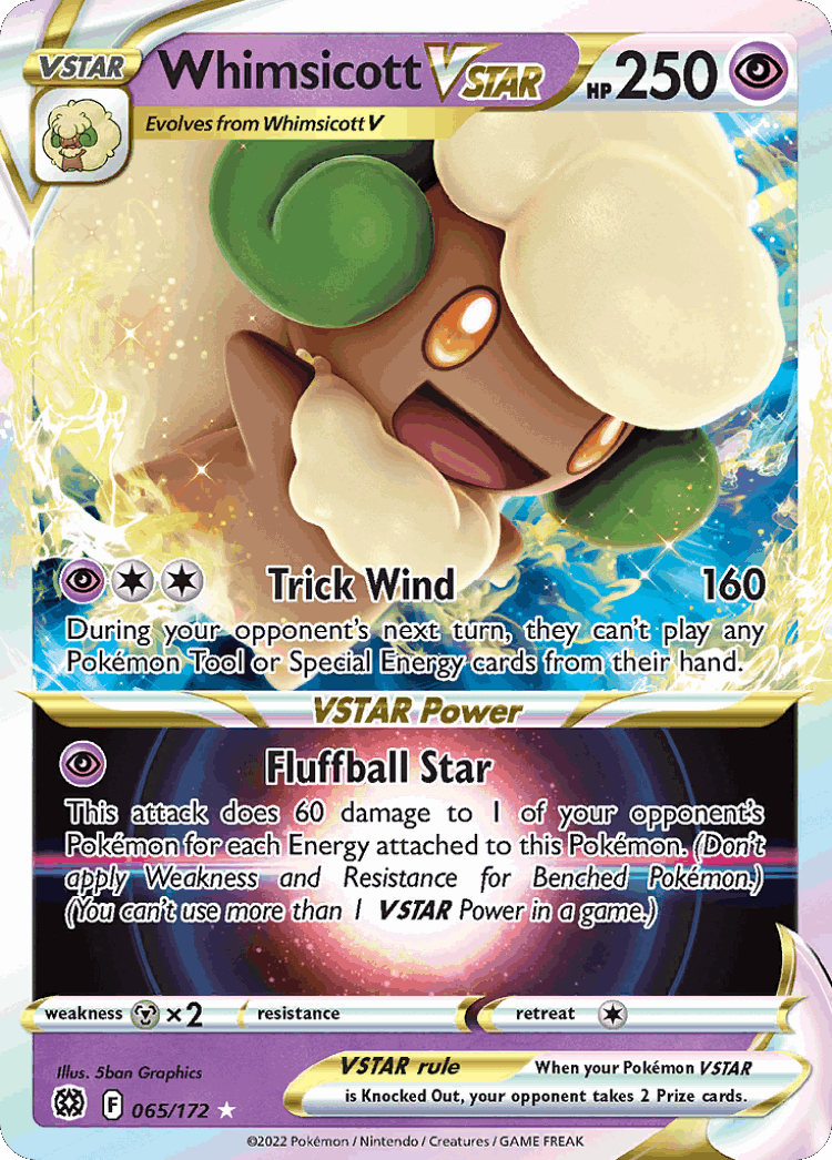 Whimsicott VSTAR #65 from Brilliant Stars - Rare Holo VSTAR - Illustrated by 5ban Graphics