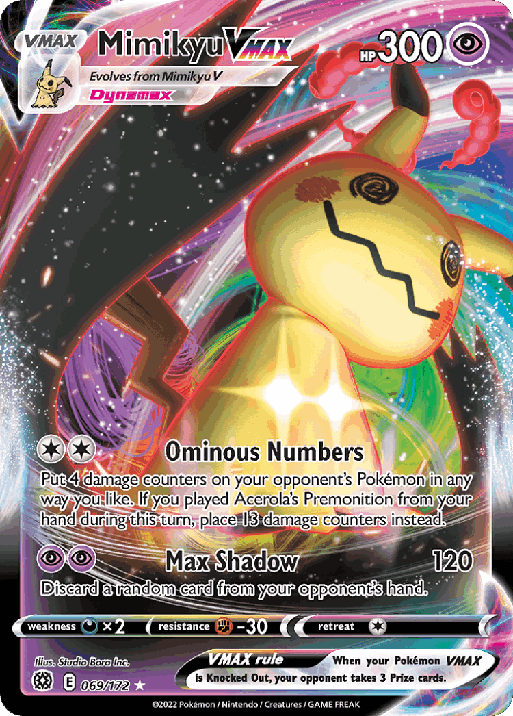 Mimikyu VMAX #69 from Brilliant Stars - Rare Holo VMAX - Illustrated by Studio Bora Inc.