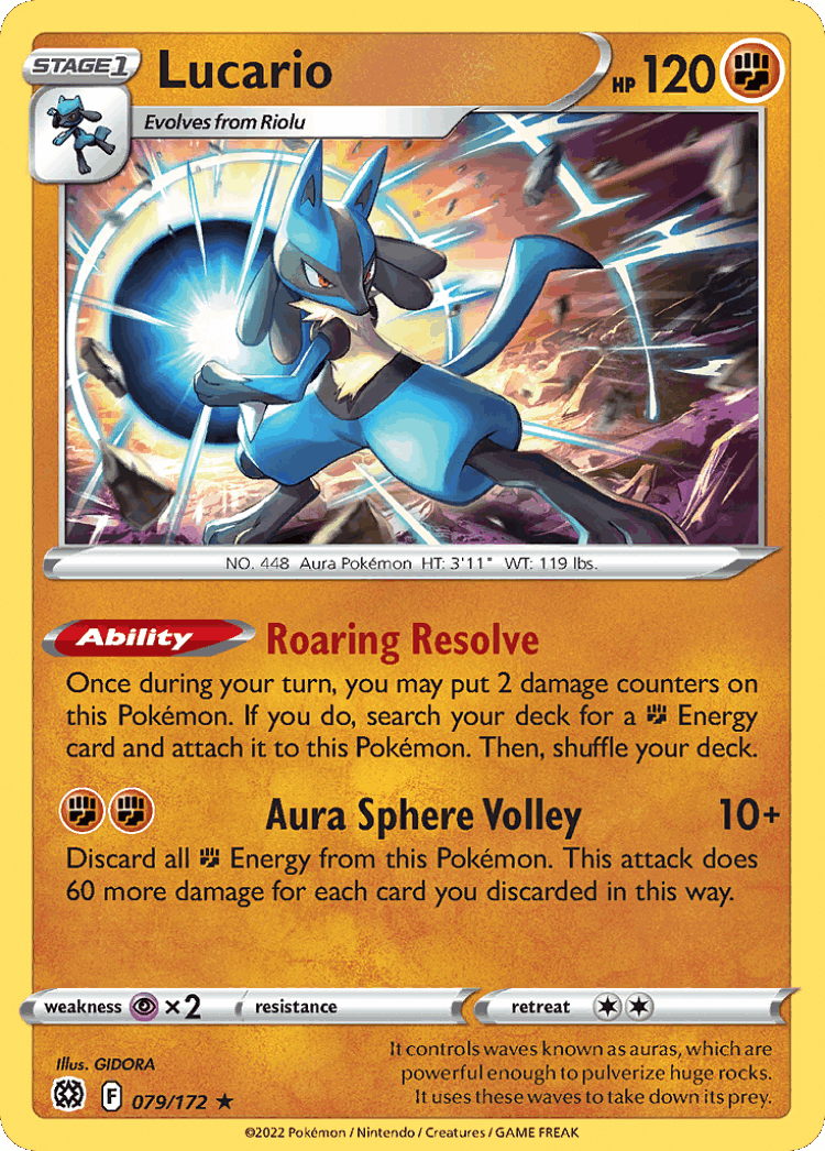 Lucario #79 from Brilliant Stars - Rare Holo - Illustrated by GIDORA