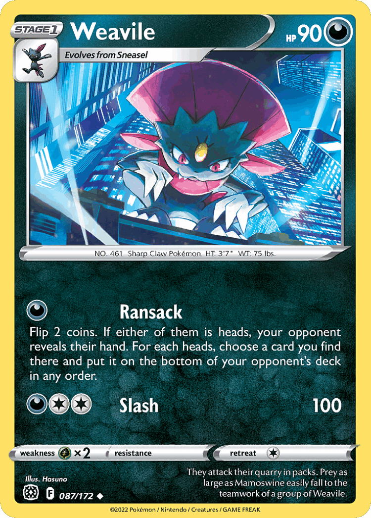 Weavile #87 from Brilliant Stars - Uncommon - Illustrated by Hasuno