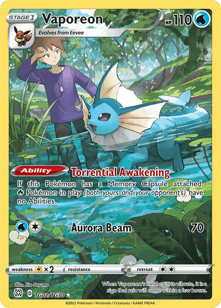 Vaporeon #2 from Brilliant Stars Trainer Gallery - Trainer Gallery Rare Holo - Illustrated by Jiro Sasumo