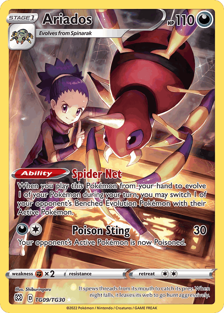 Ariados #9 from Brilliant Stars Trainer Gallery - Trainer Gallery Rare Holo - Illustrated by Shiburingaru