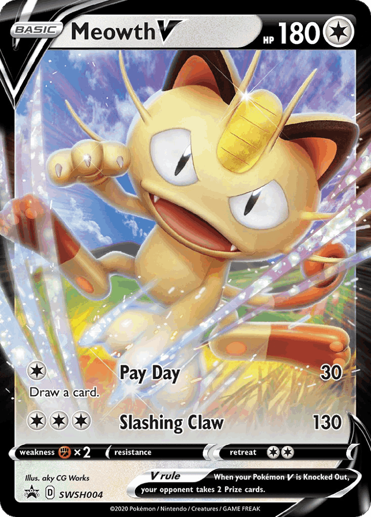Meowth V #4 from SWSH Black Star Promos - Promo - Illustrated by aky CG Works