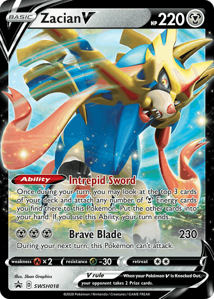 Zacian V #18 from SWSH Black Star Promos - Promo - Illustrated by 5ban Graphics