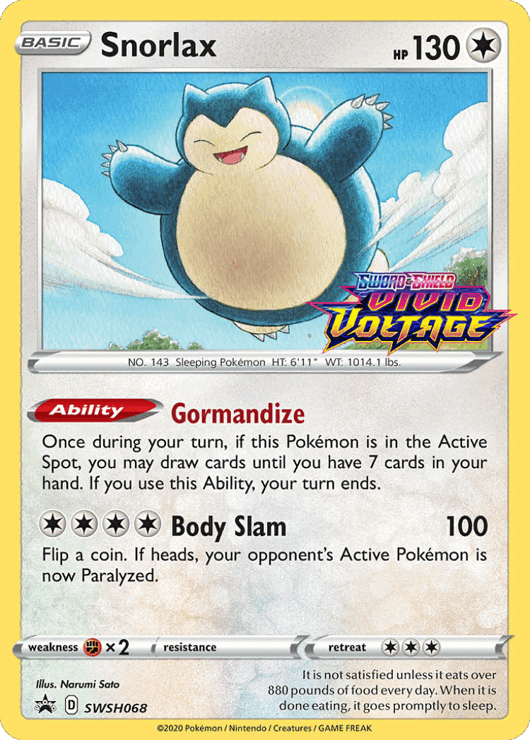 Snorlax #68 from SWSH Black Star Promos - Promo - Illustrated by Narumi Sato