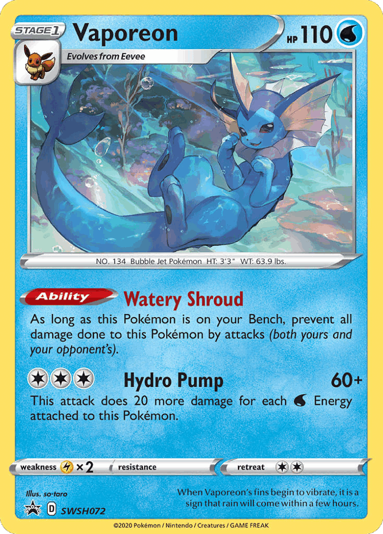 Vaporeon #72 from SWSH Black Star Promos - Promo - Illustrated by so-taro