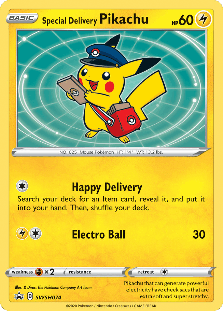 Special Delivery Pikachu #74 from SWSH Black Star Promos - Promo - Illustrated by The Pokémon Company Art Team