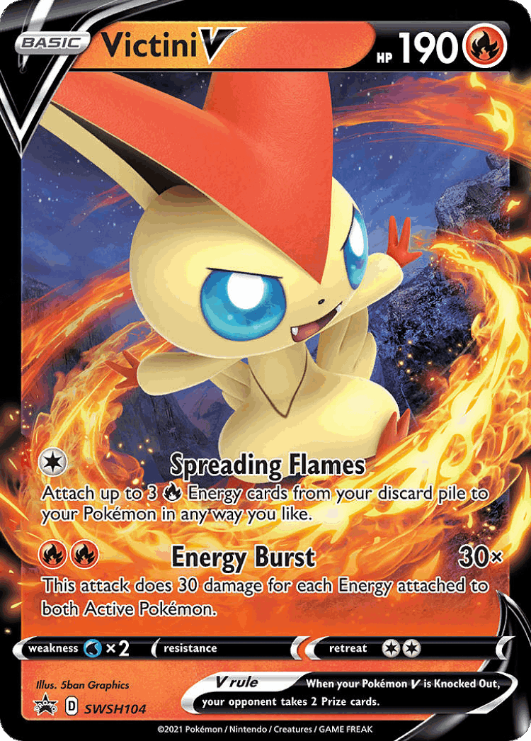 Victini V #104 from SWSH Black Star Promos - Promo - Illustrated by 5ban Graphics