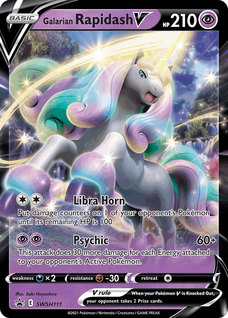 Galarian Rapidash V #111 from SWSH Black Star Promos - Promo - Illustrated by Saki Hayashiro