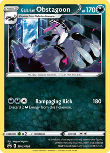 Galarian Obstagoon #193 from SWSH Black Star Promos - Promo - Illustrated by Megumi Higuchi