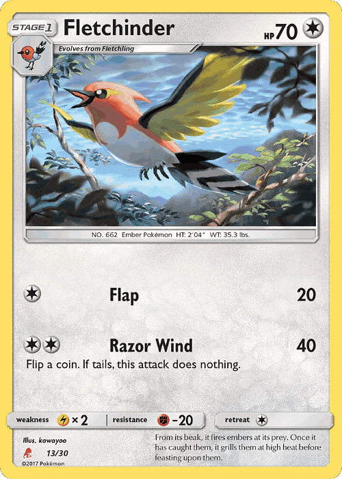 Fletchinder #13 from SM Trainer Kit Lycanroc - Common - Illustrated by kawayoo