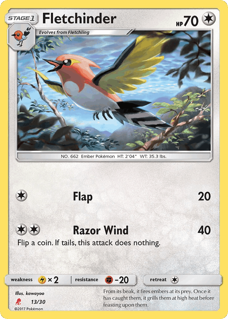 Fletchinder #13 from SM Trainer Kit Lycanroc - Common - Illustrated by kawayoo