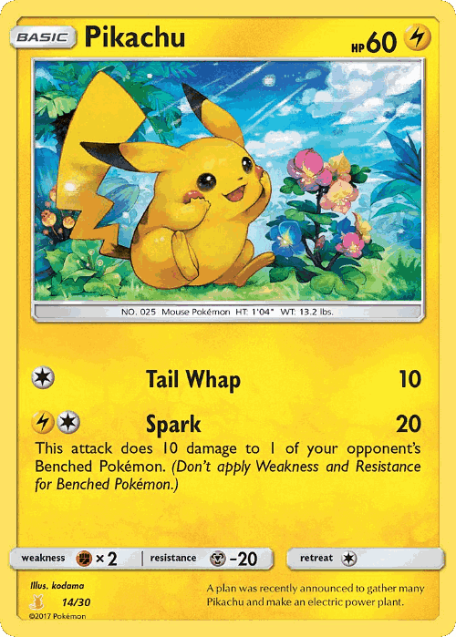 Pikachu #14 from SM Trainer Kit Alolan Raichu - Common - Illustrated by kodama