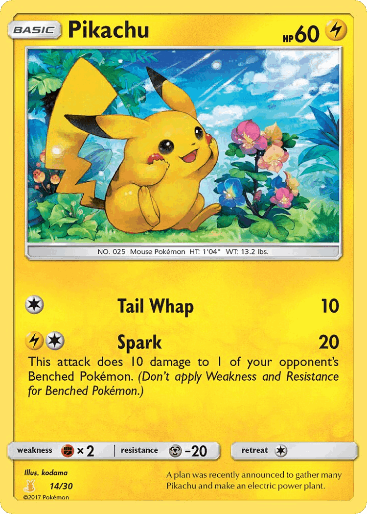 Pikachu #14 from SM Trainer Kit Alolan Raichu - Common - Illustrated by kodama