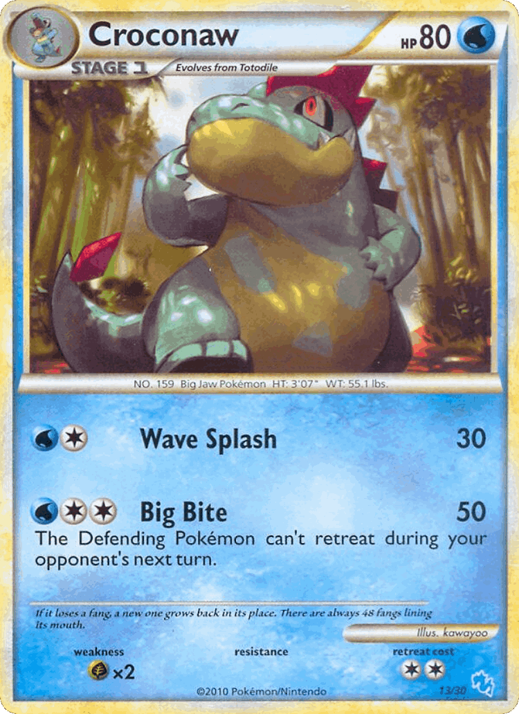 Croconaw #13 from HGSS Trainer Kit Gyarados - Common - Illustrated by kawayoo