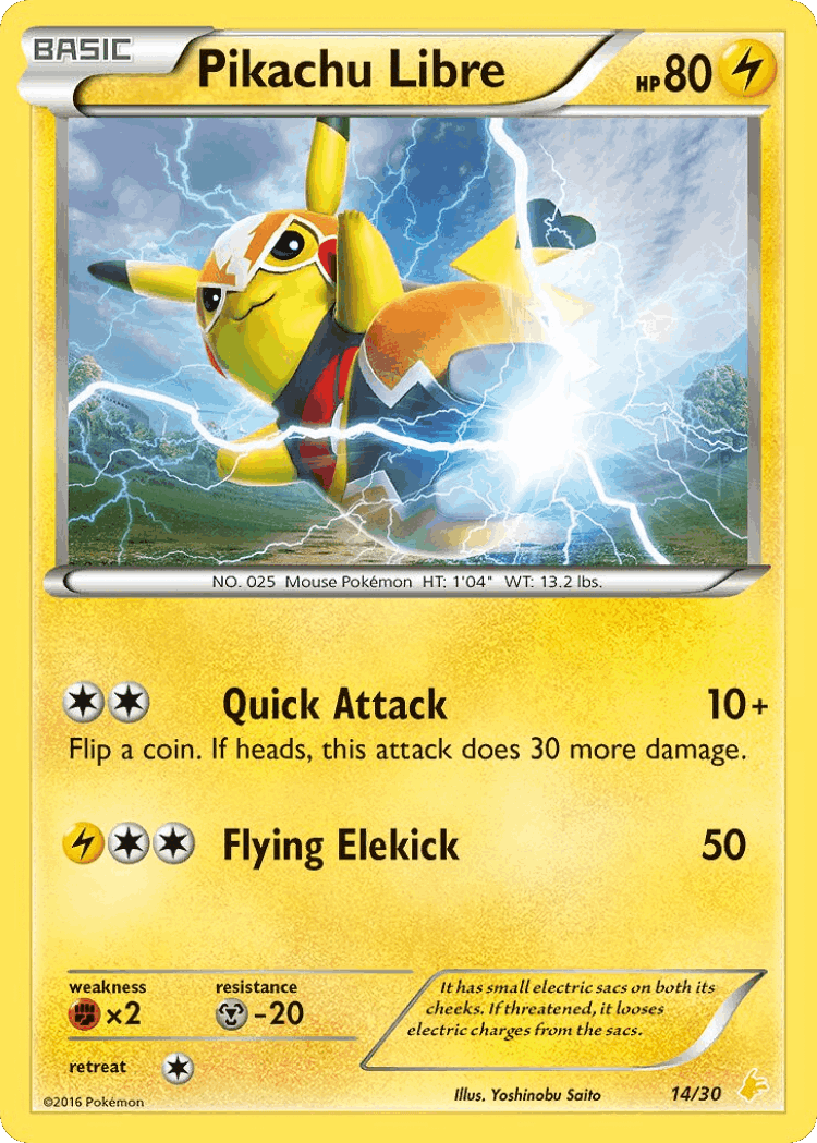 Pikachu Libre #14 from XY Trainer Kit Pikachu Libre - Common - Illustrated by Yoshinobu Saito