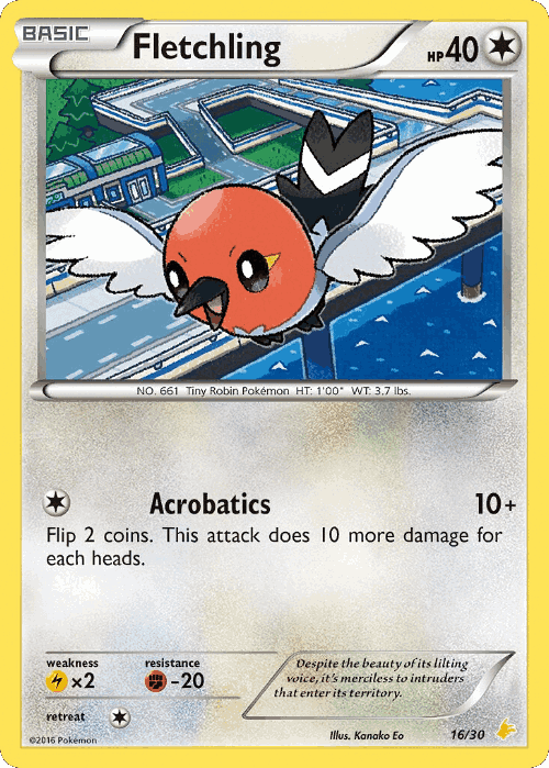Fletchling #16 from XY Trainer Kit Pikachu Libre - Common - Illustrated by Kanako Eo