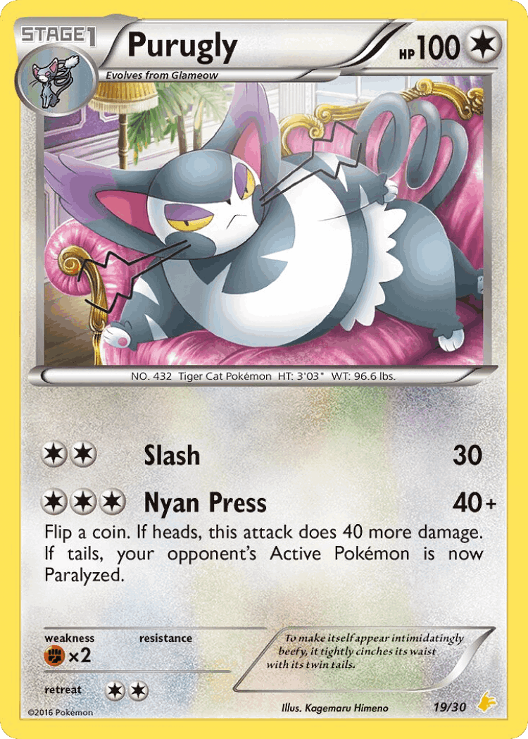 Purugly #19 from XY Trainer Kit Pikachu Libre - Common - Illustrated by Kagemaru Himeno