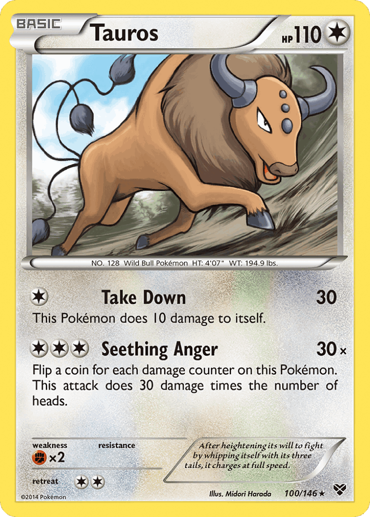 Tauros #100 from XY - Rare - Illustrated by Midori Harada