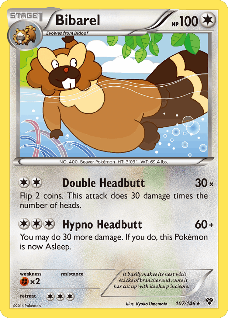 Bibarel #107 from XY - Rare - Illustrated by Kyoko Umemoto