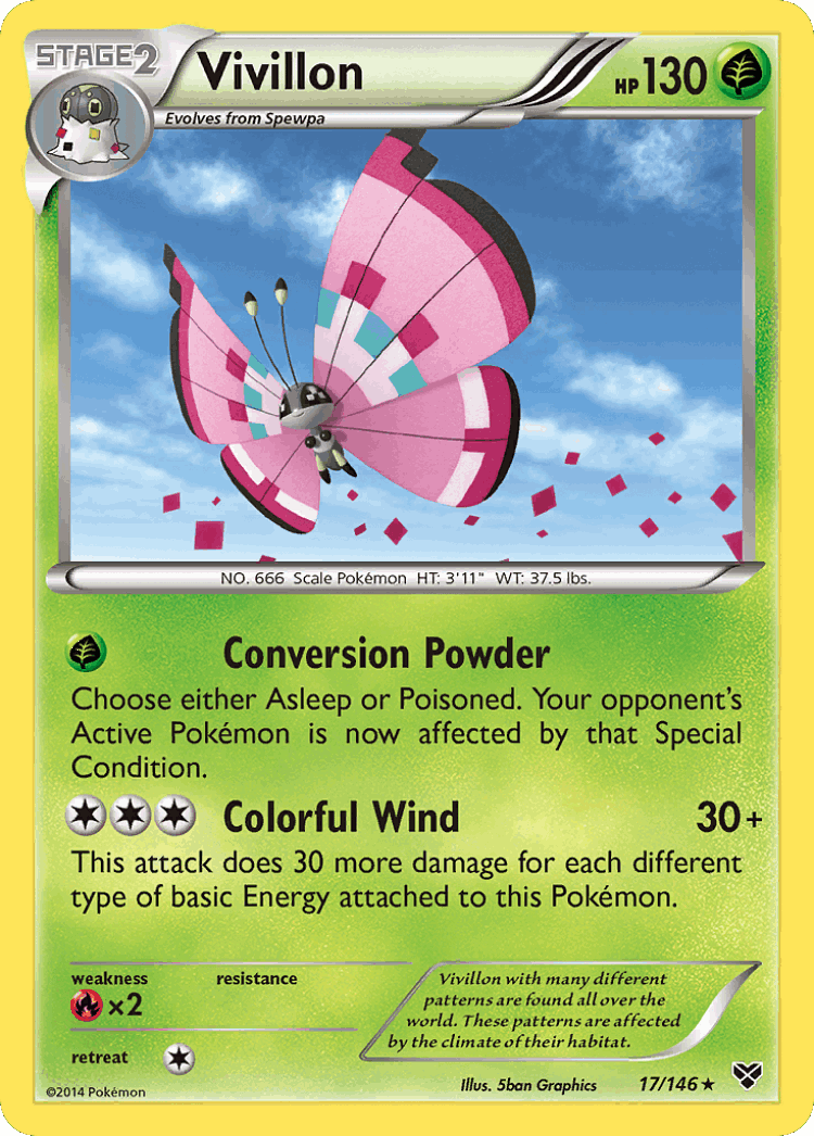 Vivillon #17 from XY - Rare Holo - Illustrated by 5ban Graphics