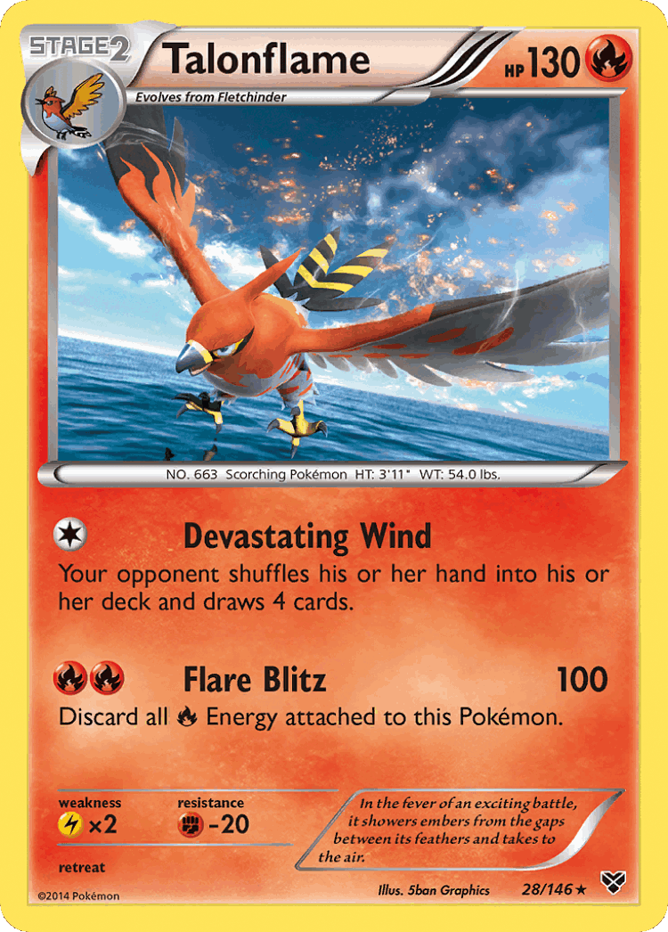 Talonflame #28 from XY - Rare Holo - Illustrated by 5ban Graphics