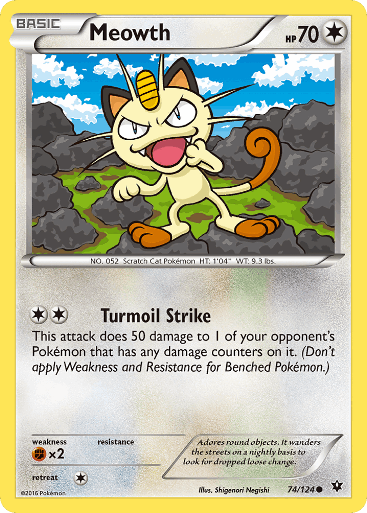 Meowth #74 from Fates Collide - Common - Illustrated by Shigenori Negishi