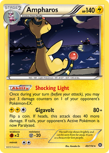Ampharos #40 from Steam Siege - Rare Holo - Illustrated by Kanako Eo