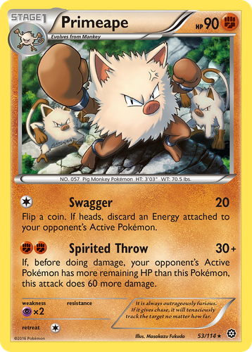 Primeape #53 from Steam Siege - Rare - Illustrated by Masakazu Fukuda