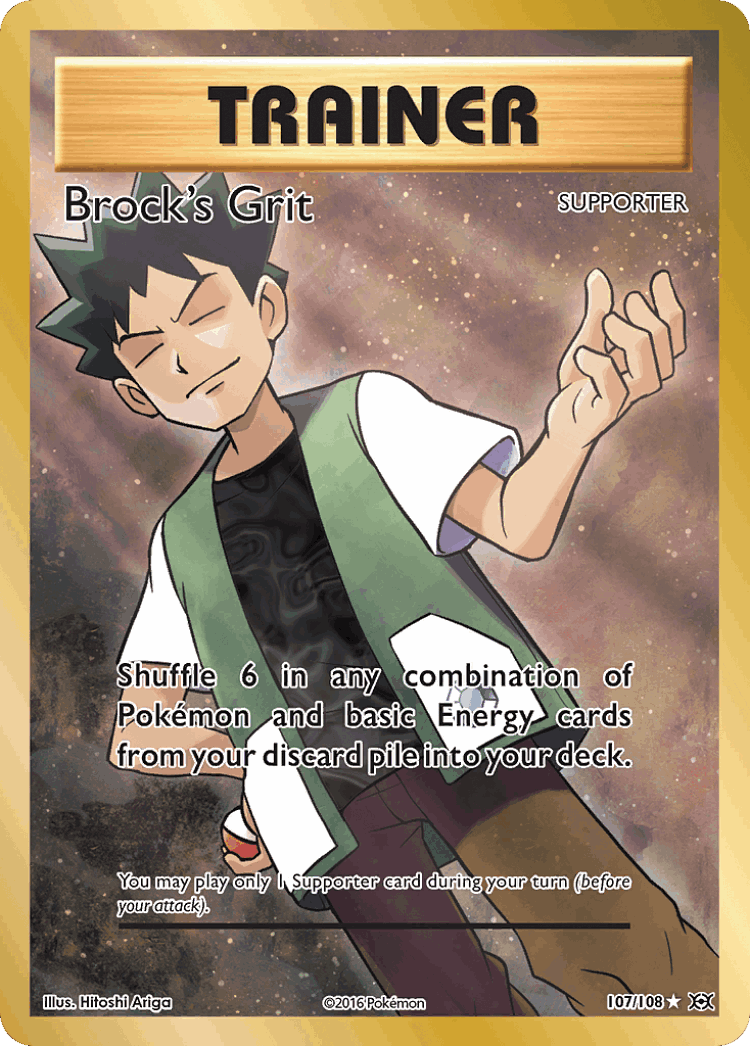 Brock's Grit #107 from Evolutions - Rare Ultra - Illustrated by Hitoshi Ariga