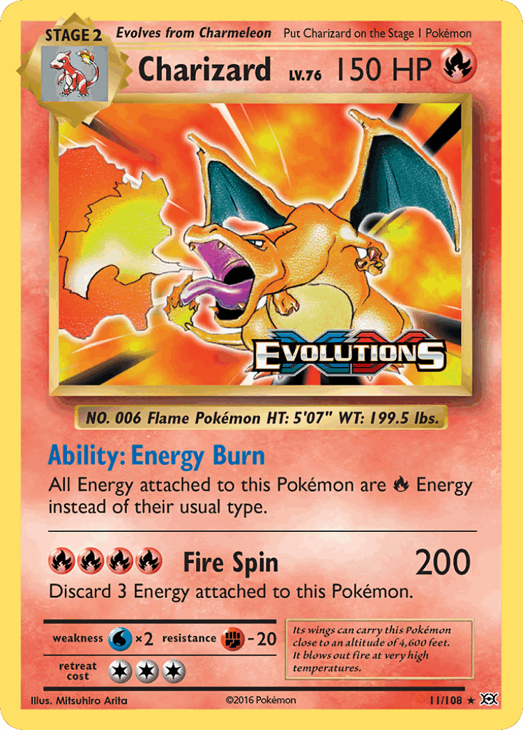 Charizard #11 from Evolutions - Rare Holo - Illustrated by Mitsuhiro Arita