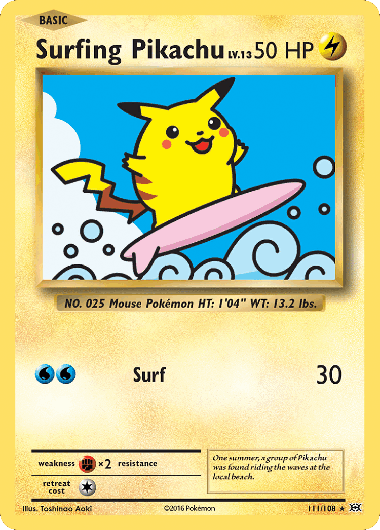 Surfing Pikachu #111 from Evolutions - Rare Secret - Illustrated by Toshinao Aoki