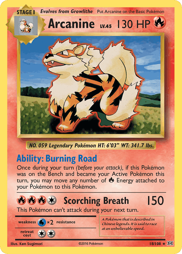 Arcanine #18 from Evolutions - Rare - Illustrated by Ken Sugimori