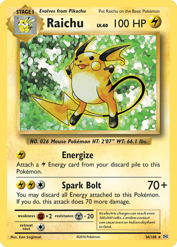 Raichu #36 from Evolutions - Rare Holo - Illustrated by Ken Sugimori