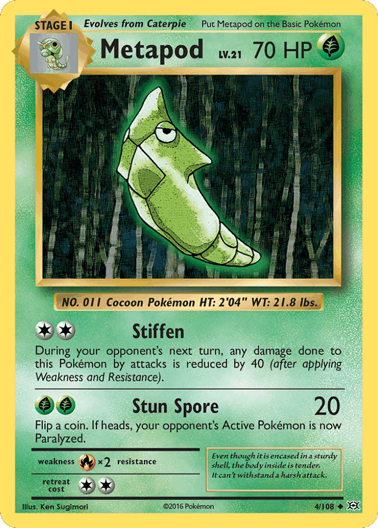 Metapod #4 from Evolutions - Uncommon - Illustrated by Ken Sugimori