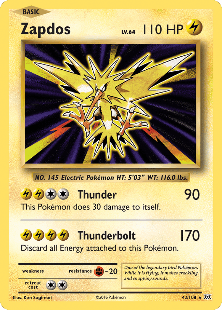 Zapdos #42 from Evolutions - Rare Holo - Illustrated by Ken Sugimori