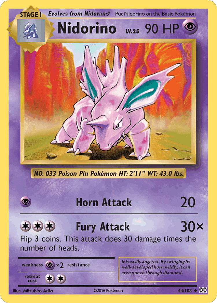 Nidorino #44 from Evolutions - Uncommon - Illustrated by Mitsuhiro Arita