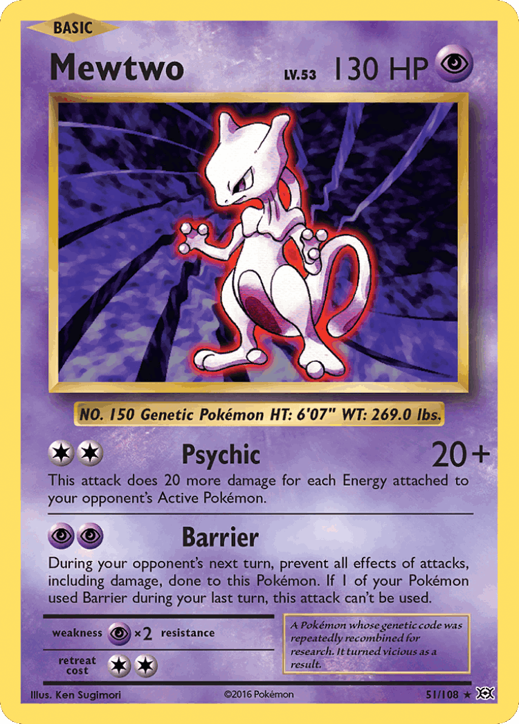 Mewtwo #51 from Evolutions - Rare - Illustrated by Ken Sugimori