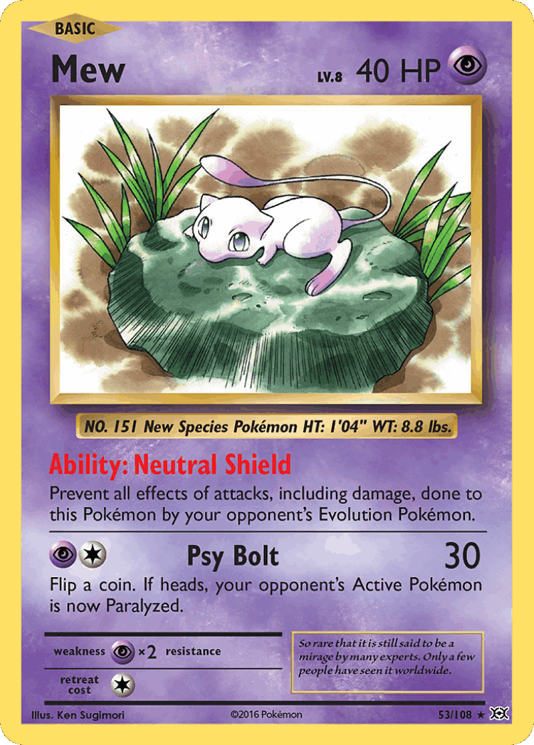 Mew #53 from Evolutions - Rare Holo - Illustrated by Ken Sugimori